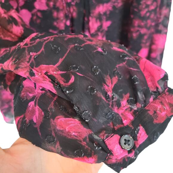 Torrid Womens 3X Black Pink Floral Sheer Chiffon Clip Dot Button-Front Blouse - Picture 4 of 9